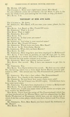 Page 82 of the printed hearings of 1947, where Rand's testimony begins.