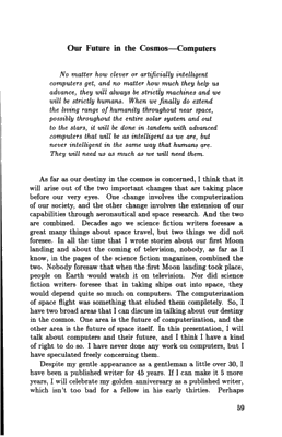 The first page of Asimov's lecture of 1983, printed by NASA in The Impact of Science on Society (1985).