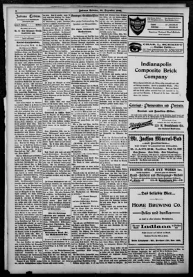 The Indiana Tribüne of 20 December 1906, page 4, with the account of Clemens Vonnegut's memorial and the full text of his funeral statements.